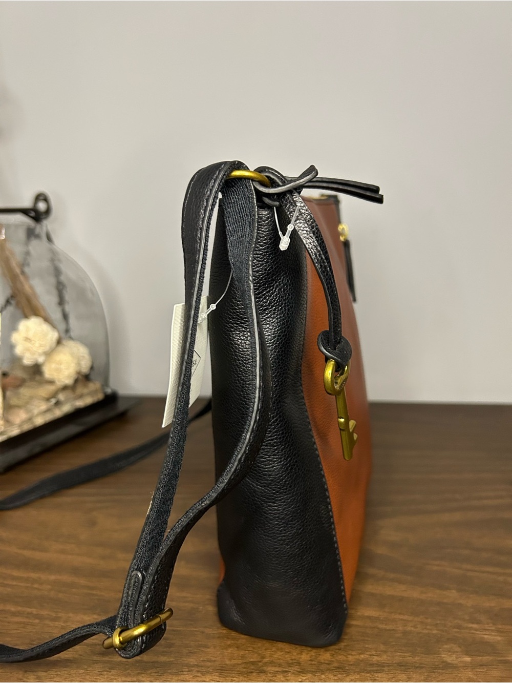 Fossil NWT Tara Crossbody Bag Black Brown Pebbled Leather - Picture 5 of 13